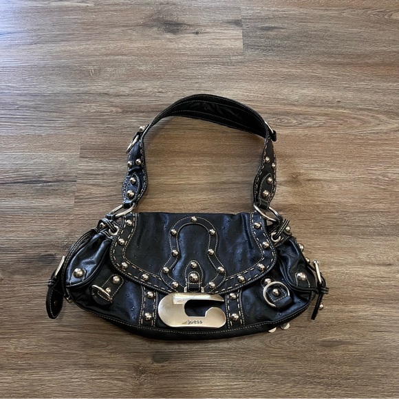 Guess Handbags - GUESS Y2K Ostrich-Embossed Leather Bag Metal Embellishments Vintage
